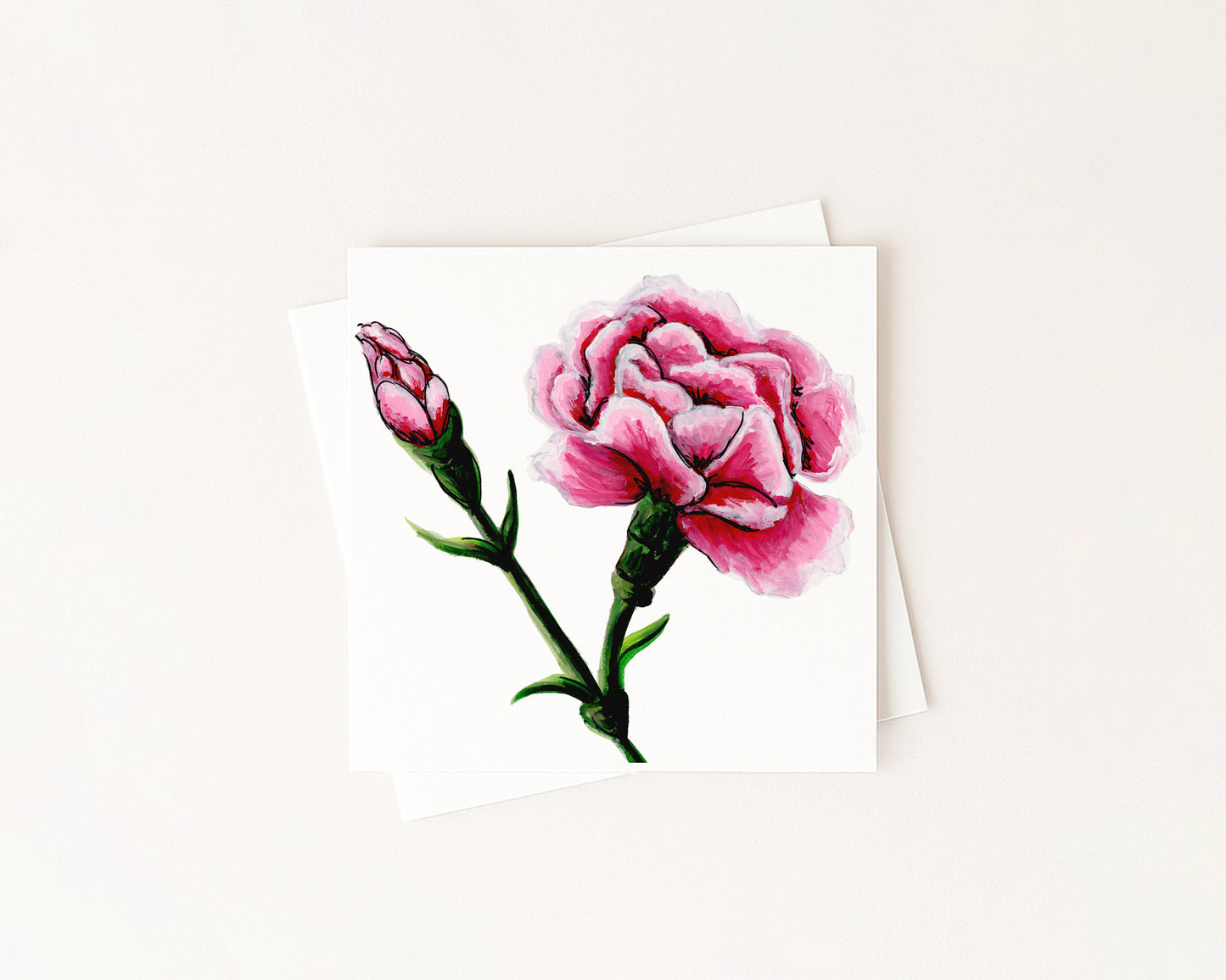 Carnation Birth Flower Card hand-painted art print by Daisylion Designs
