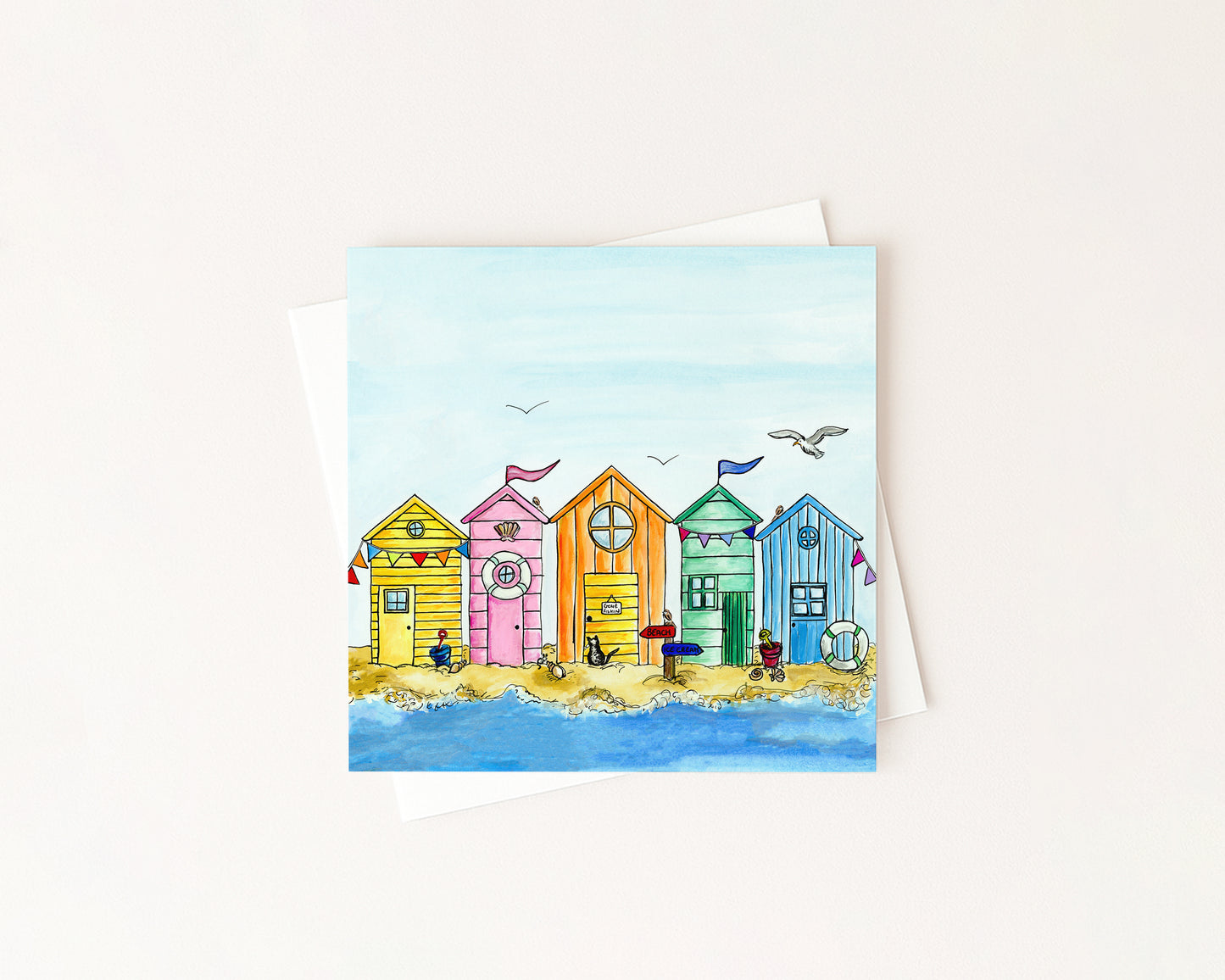 Gone Fishin' Beach Hut Card hand-painted art print by Daisylion Designs