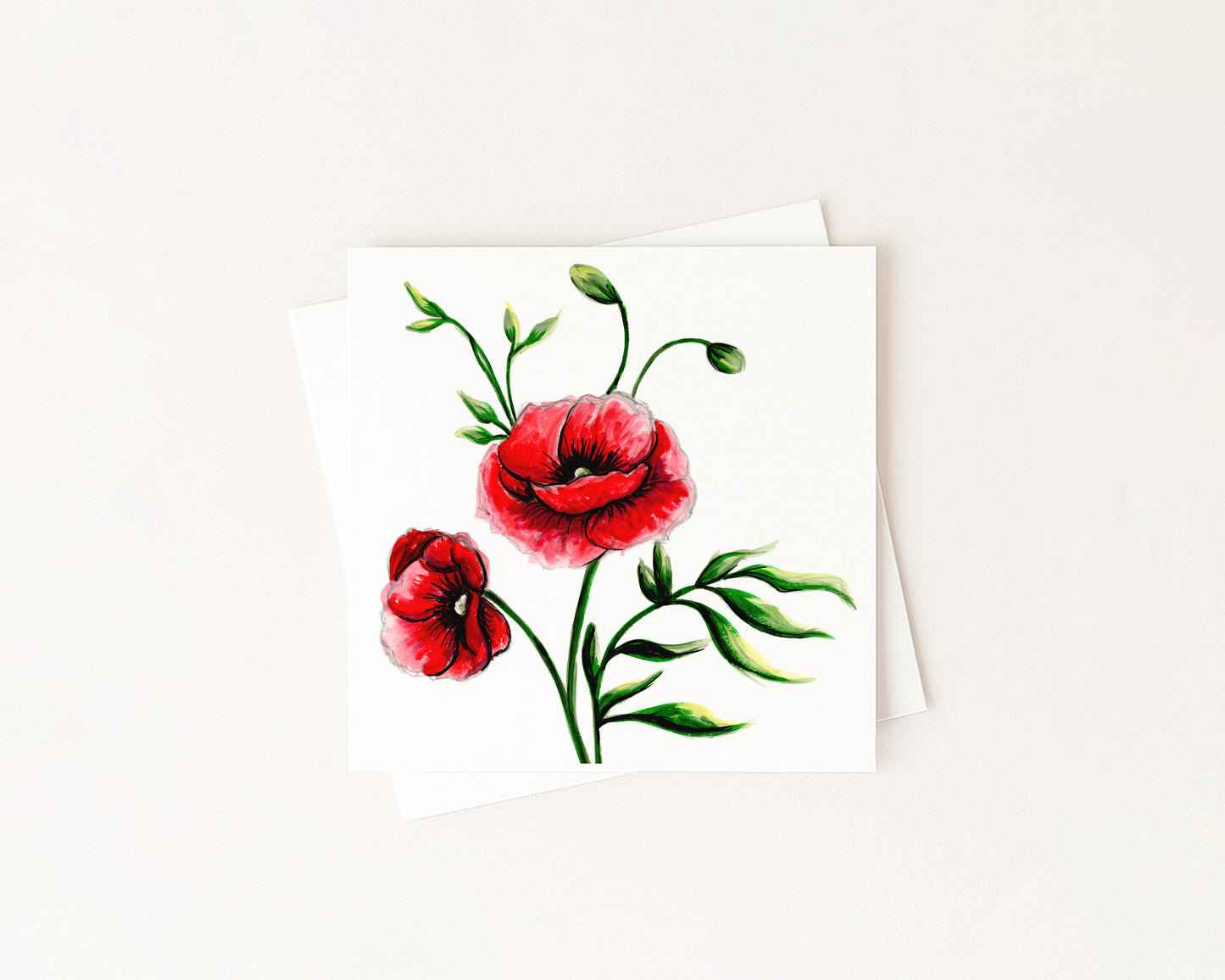 Poppy Birth Flower Card hand-painted art print by Daisylion Designs