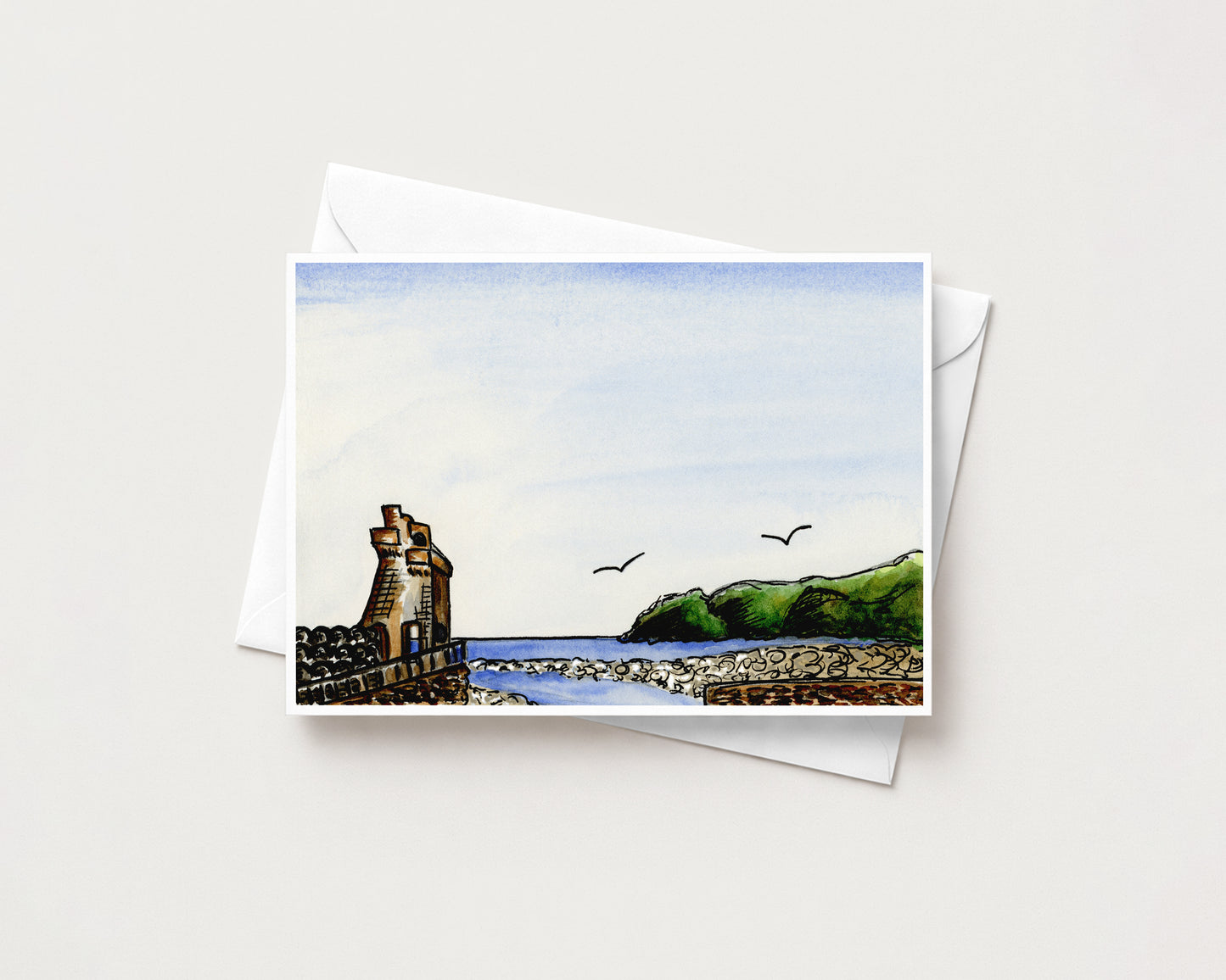 Rhenish Tower, Lynmouth Card hand-painted art print by Daisylion Designs