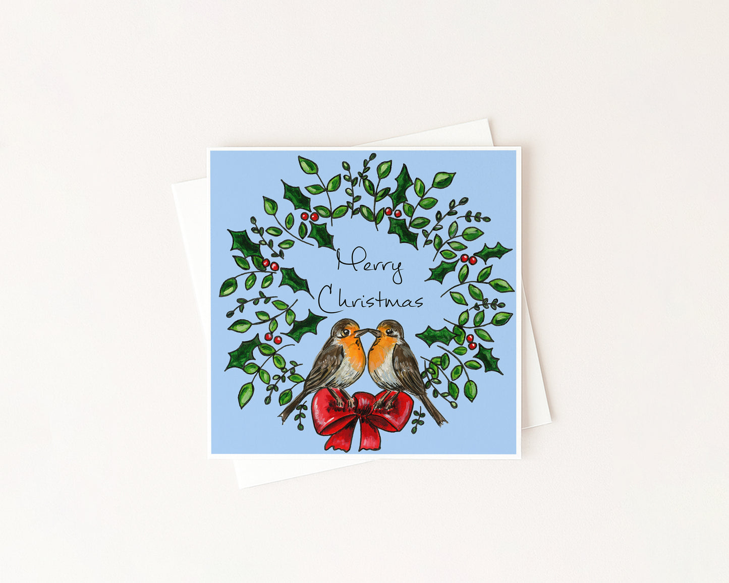 'Two For Joy' Robin Christmas Wreath Card
