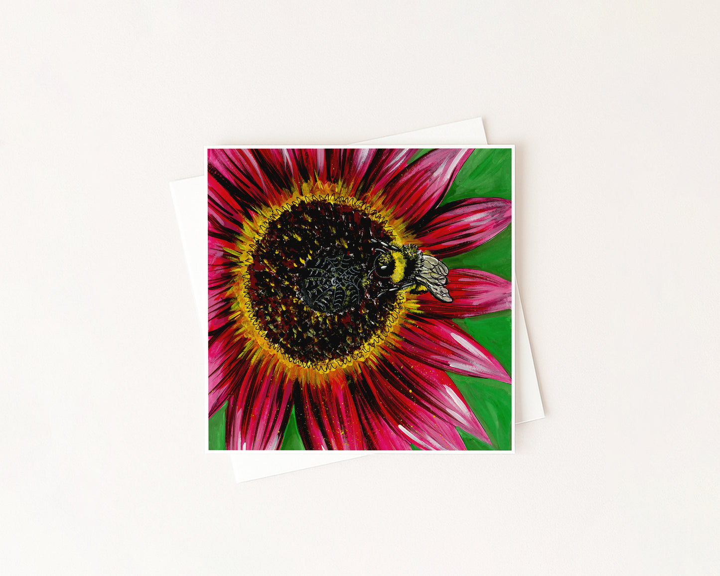 The Sunflower And The Bee Flower Card hand-painted art print by Daisylion Designs