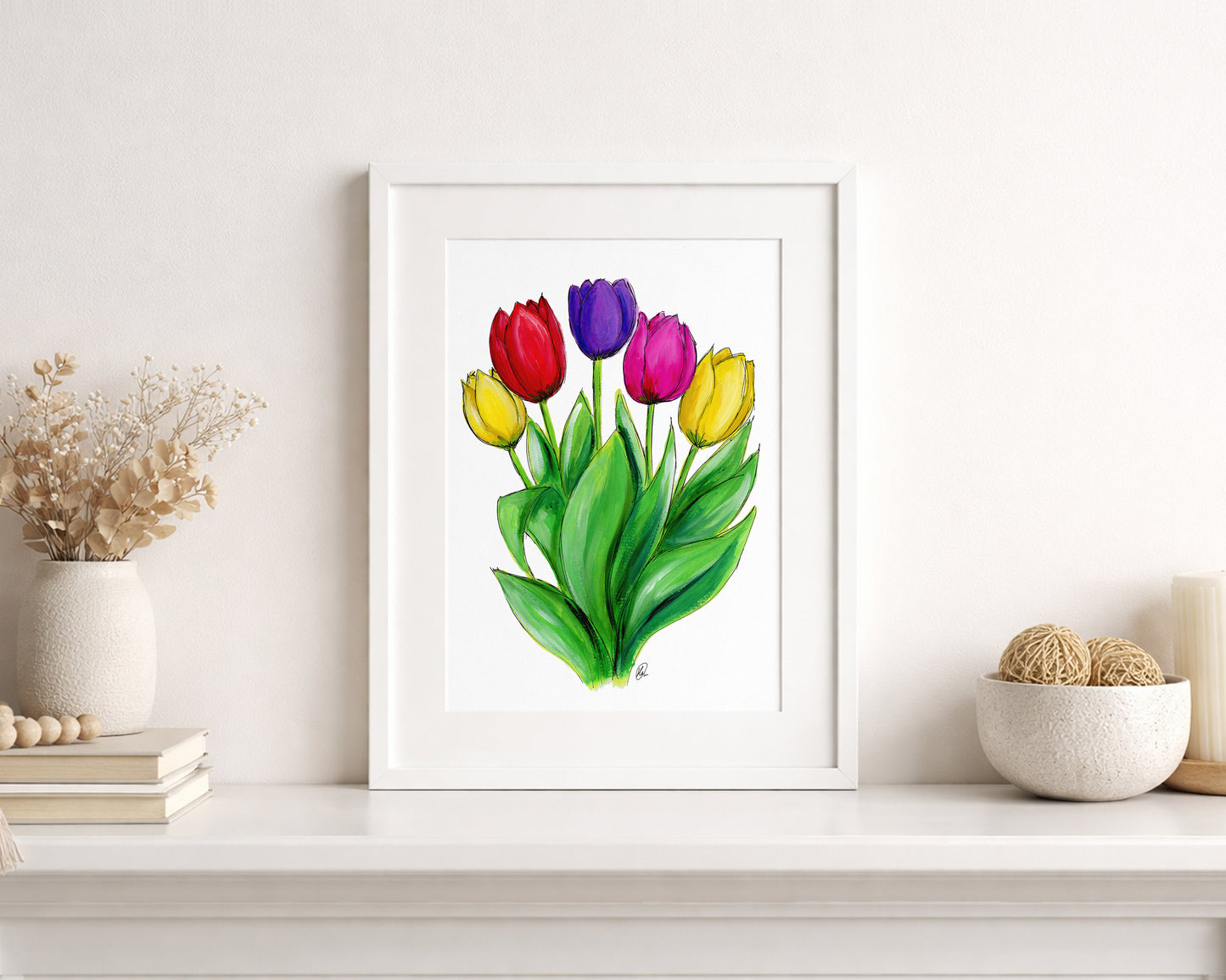 Tulips Flower A4 Print hand-painted art print by Daisylion Designs