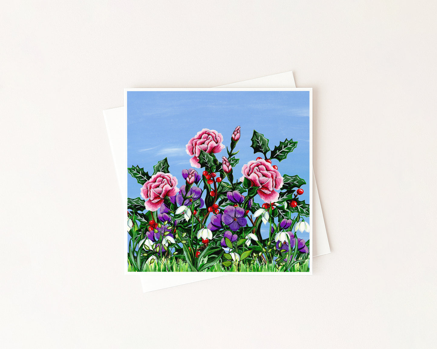 Winter Birth Flower Meadow Card hand-painted art print by Daisylion Designs