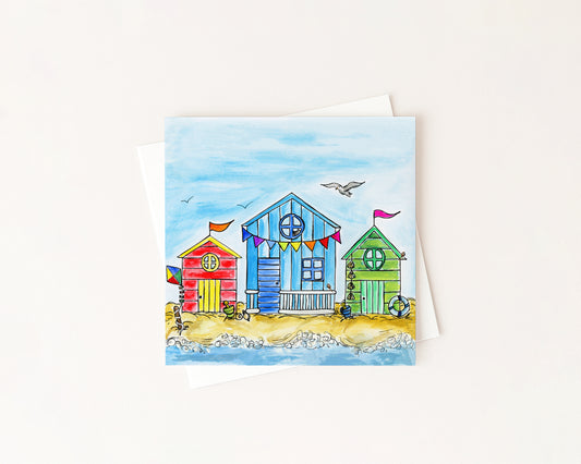 Let's Go Fly A Kite' Beach Hut Card hand-painted art print by Daisylion Designs