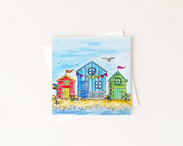 Let's Go Fly A Kite' Beach Hut Card hand-painted art print by Daisylion Designs