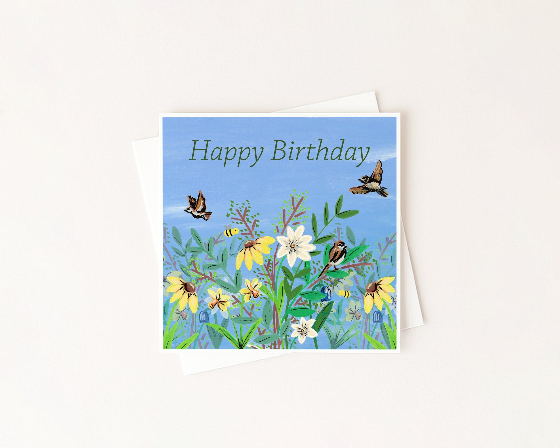 Happy Birthday' Into The Wild Garden Card hand-painted art print by Daisylion Designs