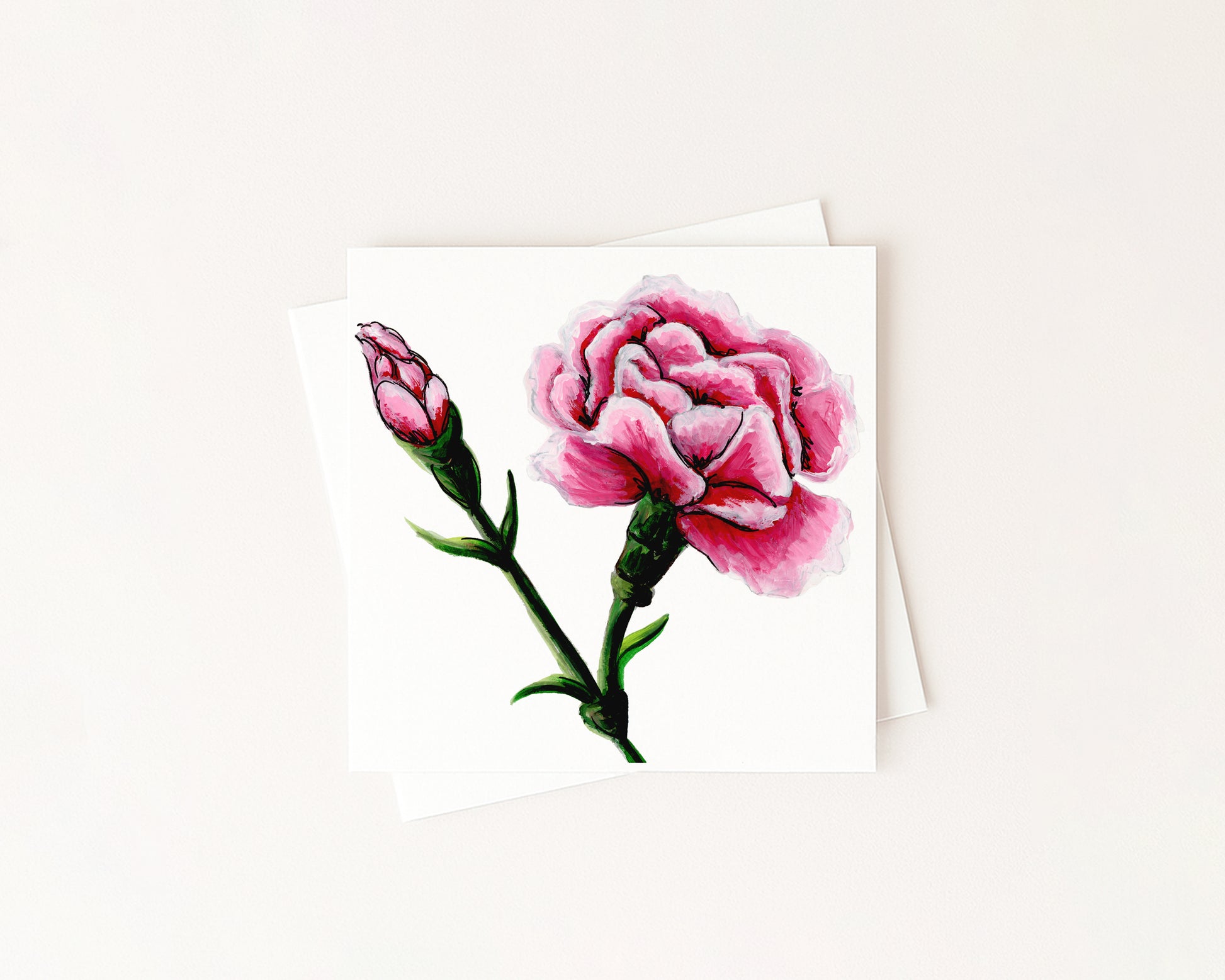 Carnation Birth Flower Card hand-painted art print by Daisylion Designs