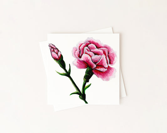 Carnation Birth Flower Card hand-painted art print by Daisylion Designs