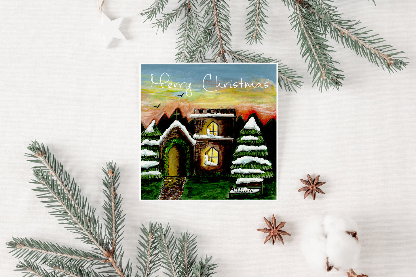 Church Lights Christmas Card