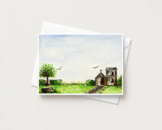 The Churchyard Calm Card hand-painted art print by Daisylion Designs