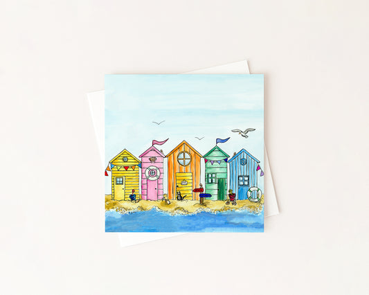 Gone Fishin' Beach Hut Card hand-painted art print by Daisylion Designs