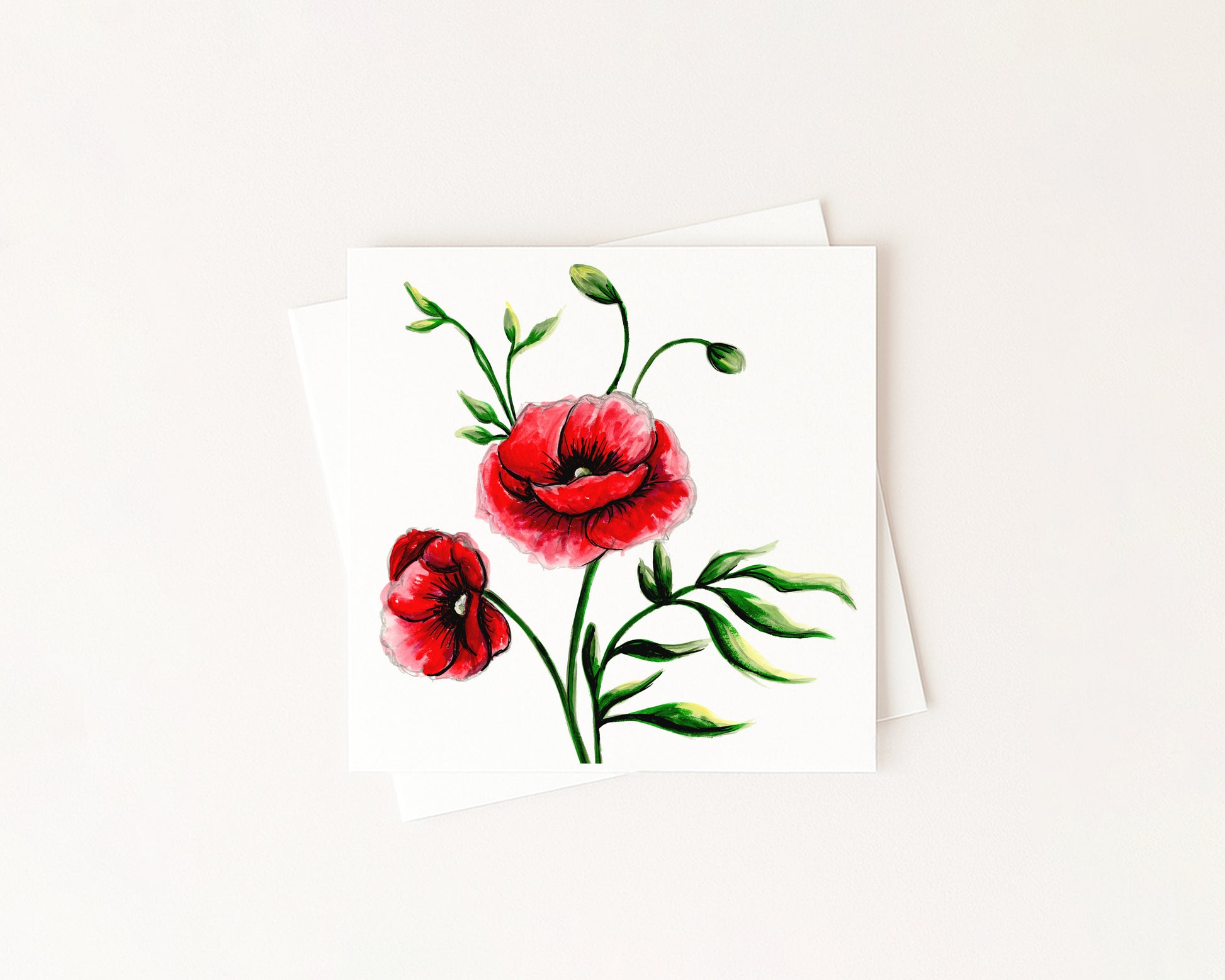 Poppy Birth Flower Card hand-painted art print by Daisylion Designs