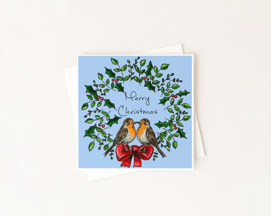 'Two For Joy' Robin Christmas Wreath Card