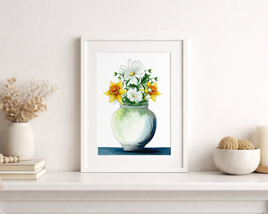 Spring Flower Vase A4 Print hand-painted art print by Daisylion Designs