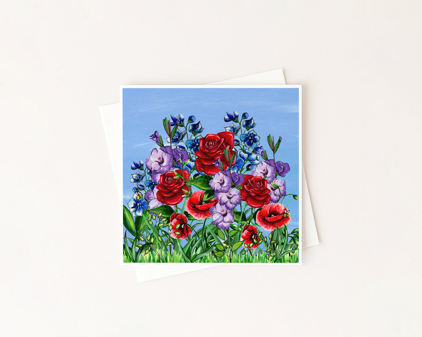 Summer Birth Flower Meadow Card hand-painted art print by Daisylion Designs