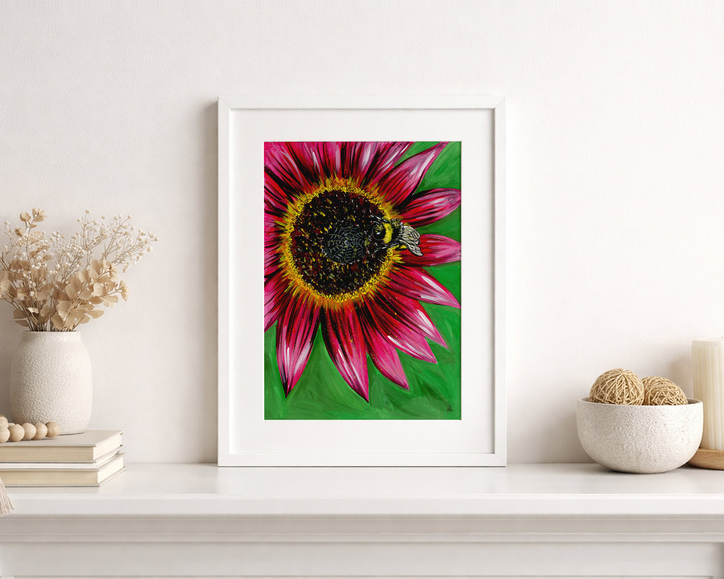 The Sunflower and The Bee Flower A4 Print hand-painted art print by Daisylion Designs