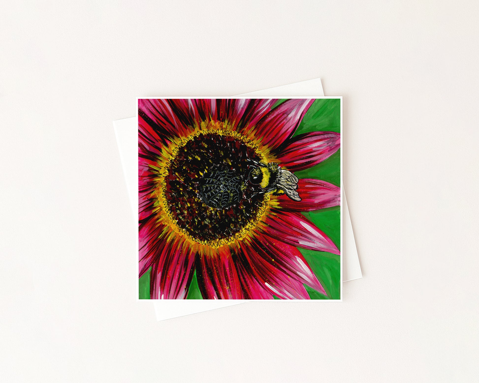 The Sunflower And The Bee Flower Card hand-painted art print by Daisylion Designs