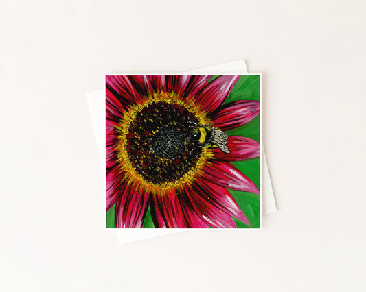 The Sunflower And The Bee Flower Card hand-painted art print by Daisylion Designs